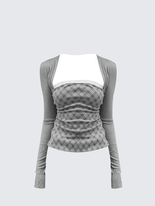 Plaid Tube Top Knit Two-Piece Set Women