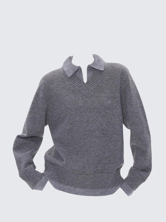 Vintage Gray Double V Knit Top