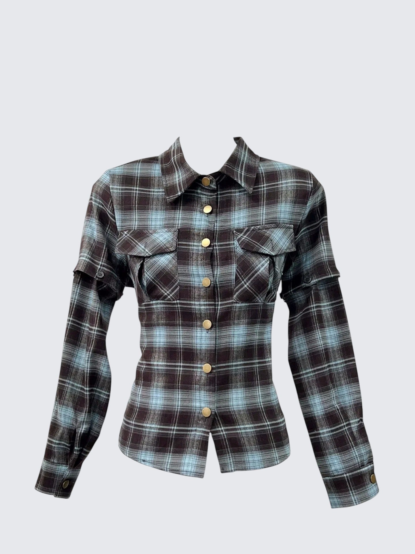 Plaid Polo Back Tie Shirt