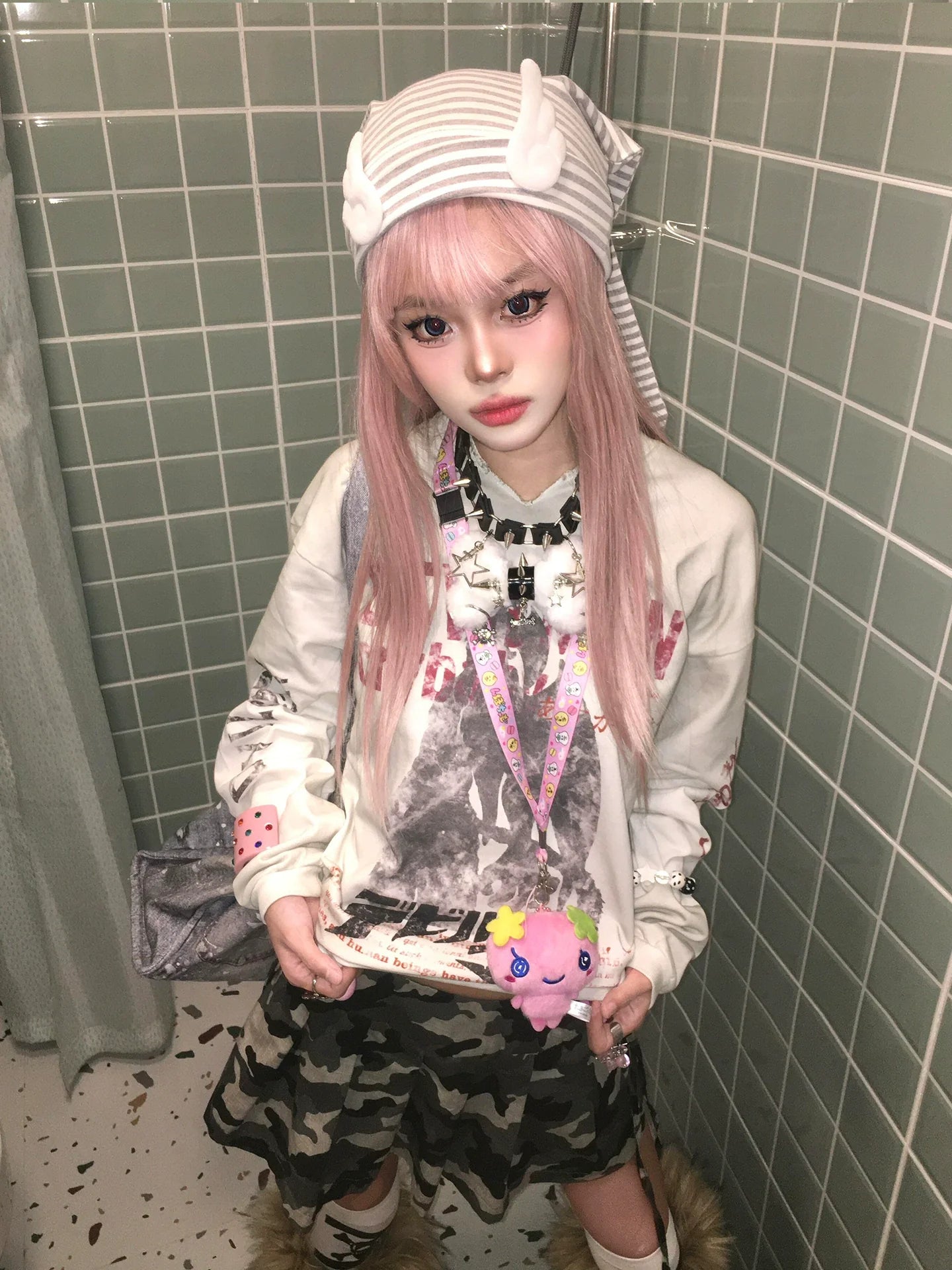 V Neck Distressed Long Sleeve T Shirt Y2K Visual Kei Top