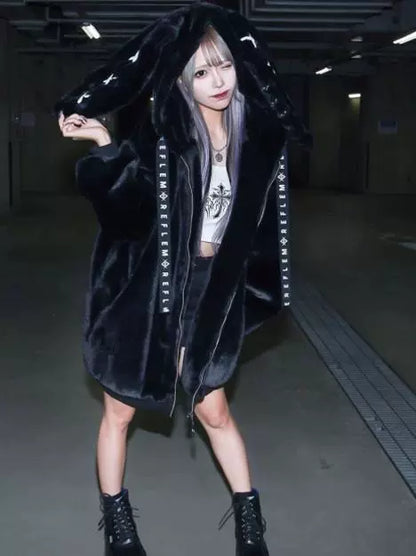 Harajuku Cute Bunny Ear Faux Fur Coat
