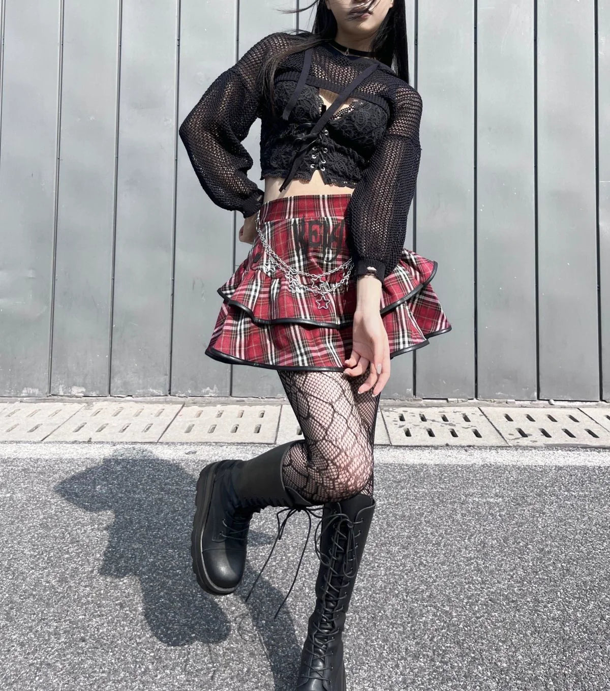 Plaid Cake Skirt [With Chain] Subculture Punk Y2K E-girl Gothic Rock Retro High-Waisted Short Skirt