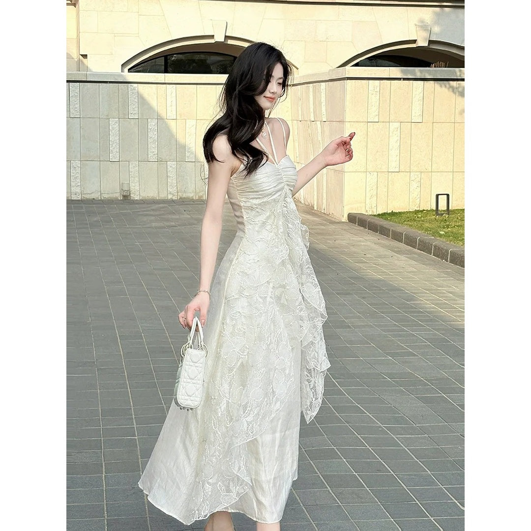 Romantic Satin Lace Spaghetti Strap Gown Dress