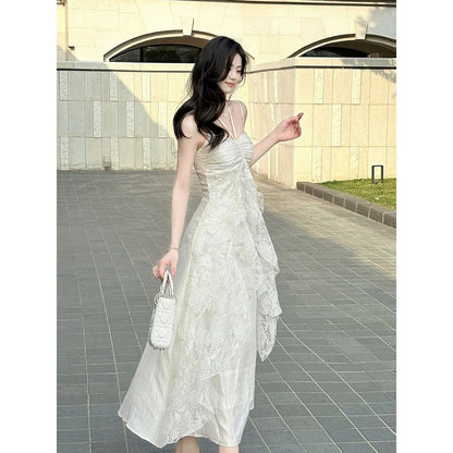 Romantic Satin Lace Spaghetti Strap Gown Dress