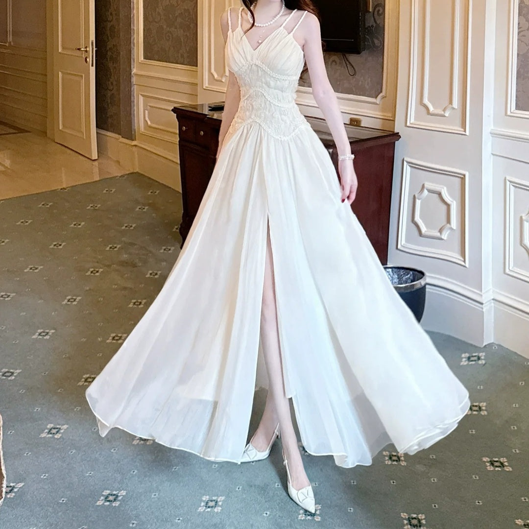 Chiffon Pleated Spaghetti Gown Prom Dress