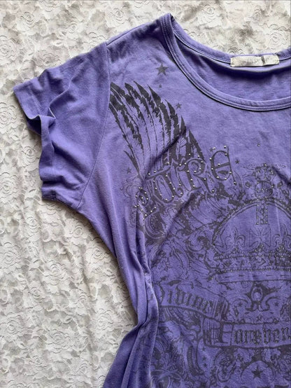 Purple Graphic Print Y2K T-Shirt