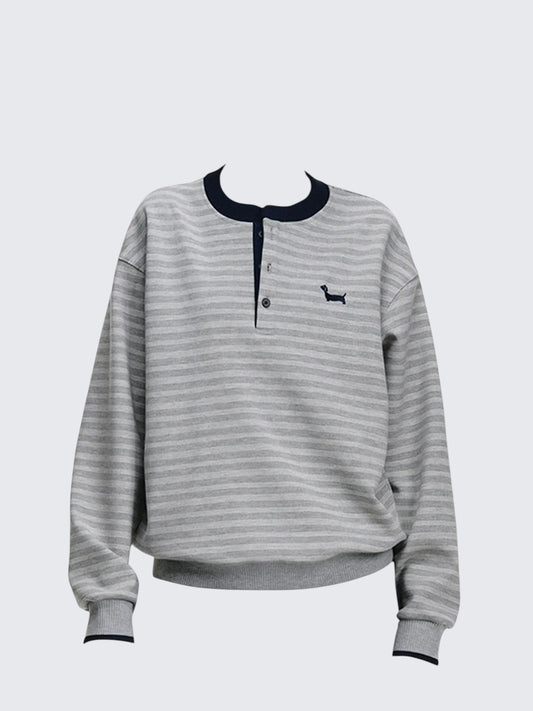 Gray Stripe Henley Tee Women