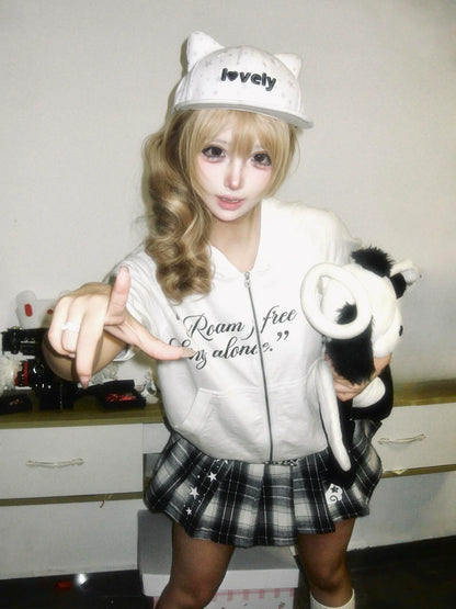 Y2K Light Subculture Hooded Short Sleeve Cardigan Vintage Print Layered Top