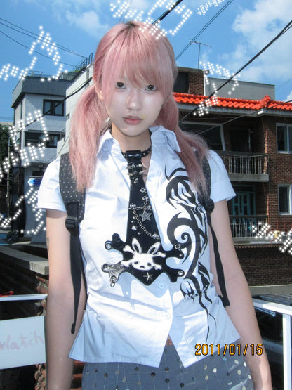 Y2K Waist Cinched Short Sleeve Shirt for Summer