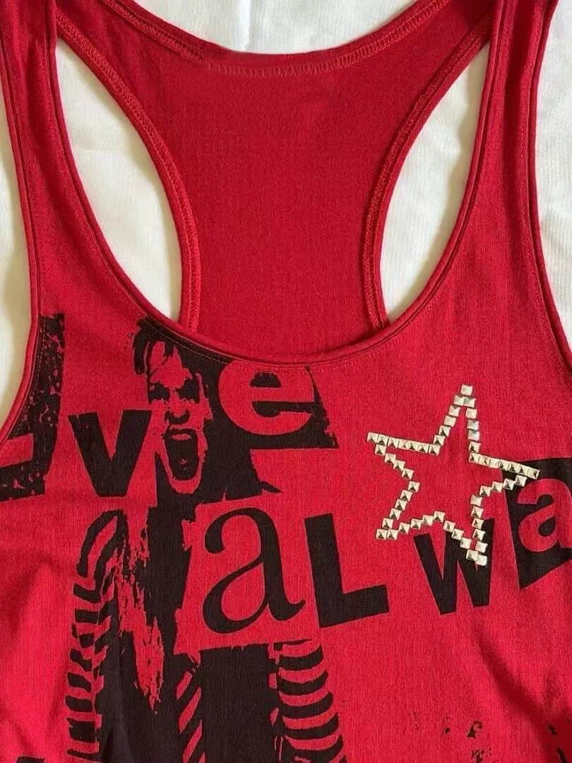 Red Rock Punk Retro Print Y2K Tank Top