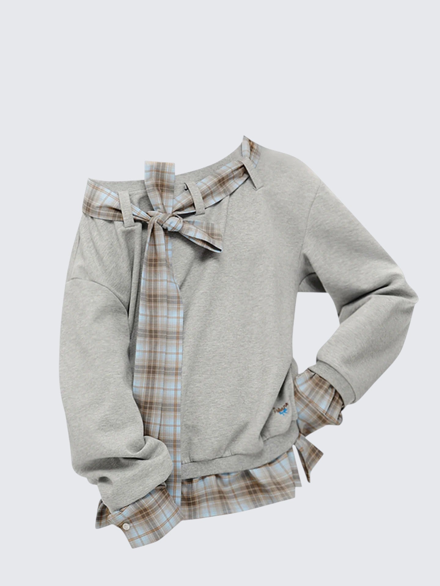 American Plaid Bow Shoulder Sweatshirt