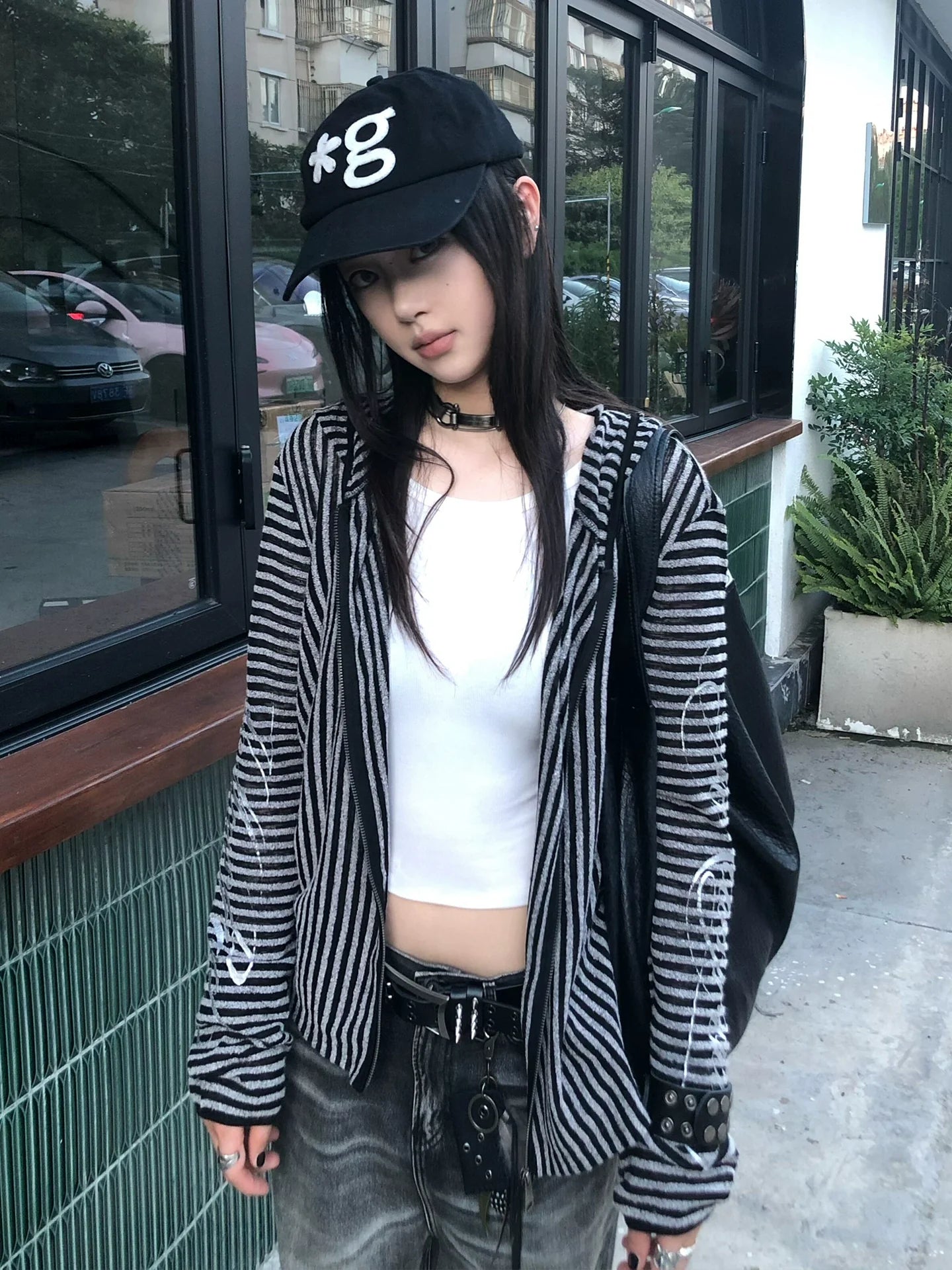 Y2K Stripe Hooded Cardigan
