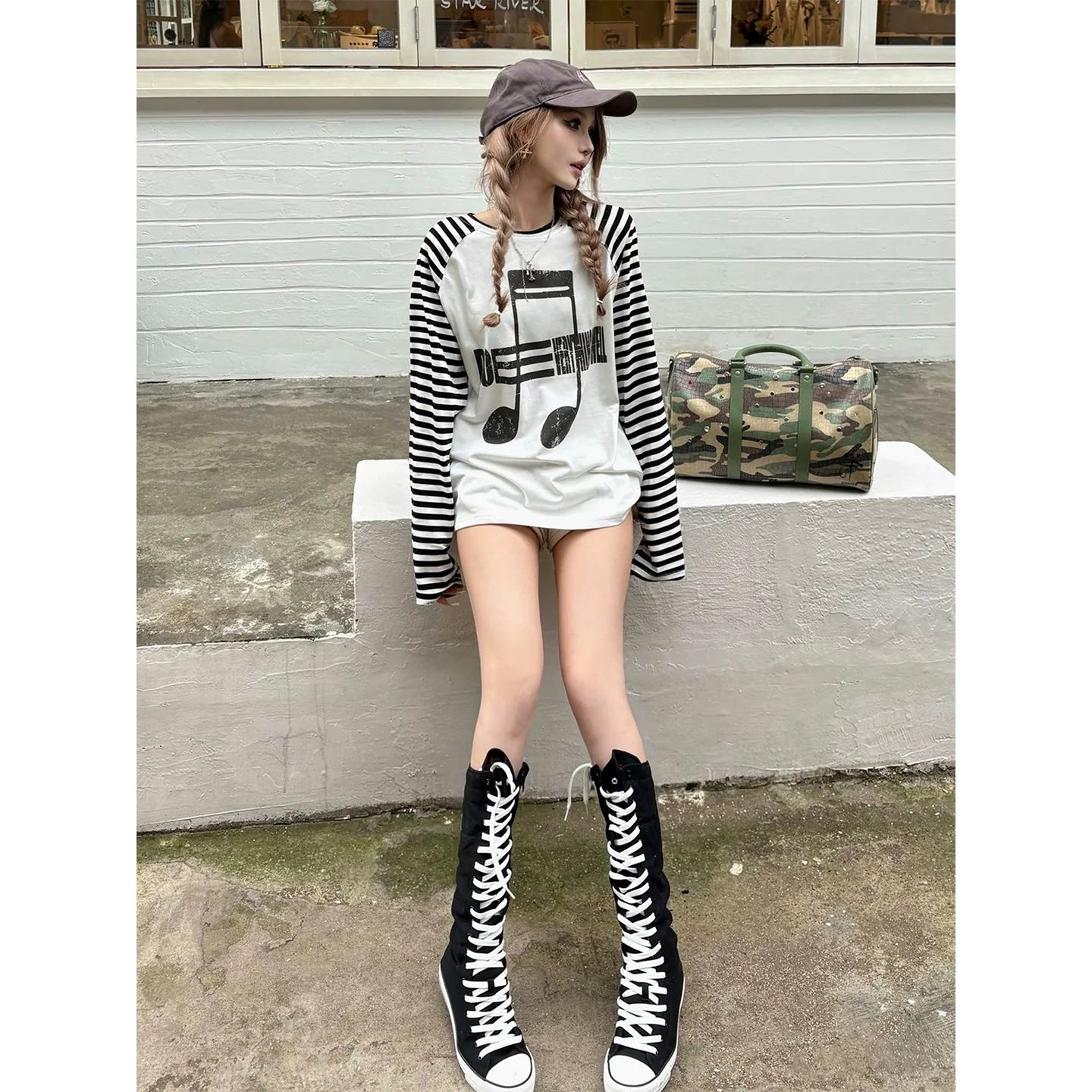 Y2K Light Shoulder Patch Long Sleeve Tee