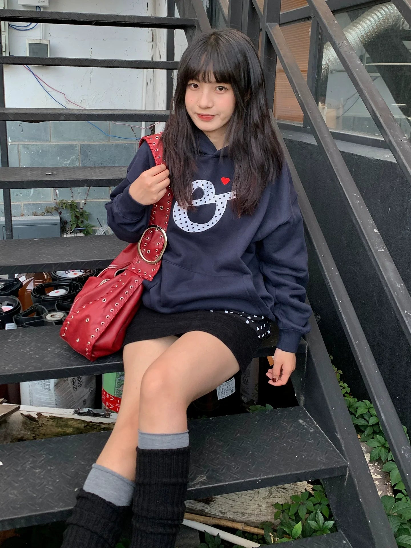 Vintage Polka Letter Embroidered Hoodie Zip-Up for Autumn Winter