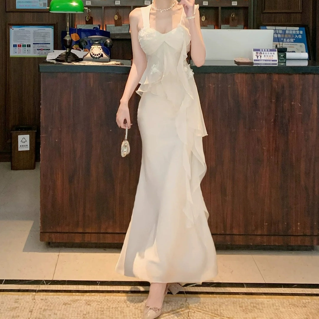 French Lace Floral Asymmetrical Top and Satin Mermaid Skirt Set