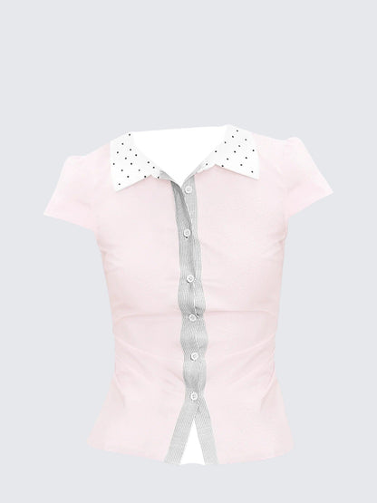 Pink Patchwork Dot Stripe Shirt