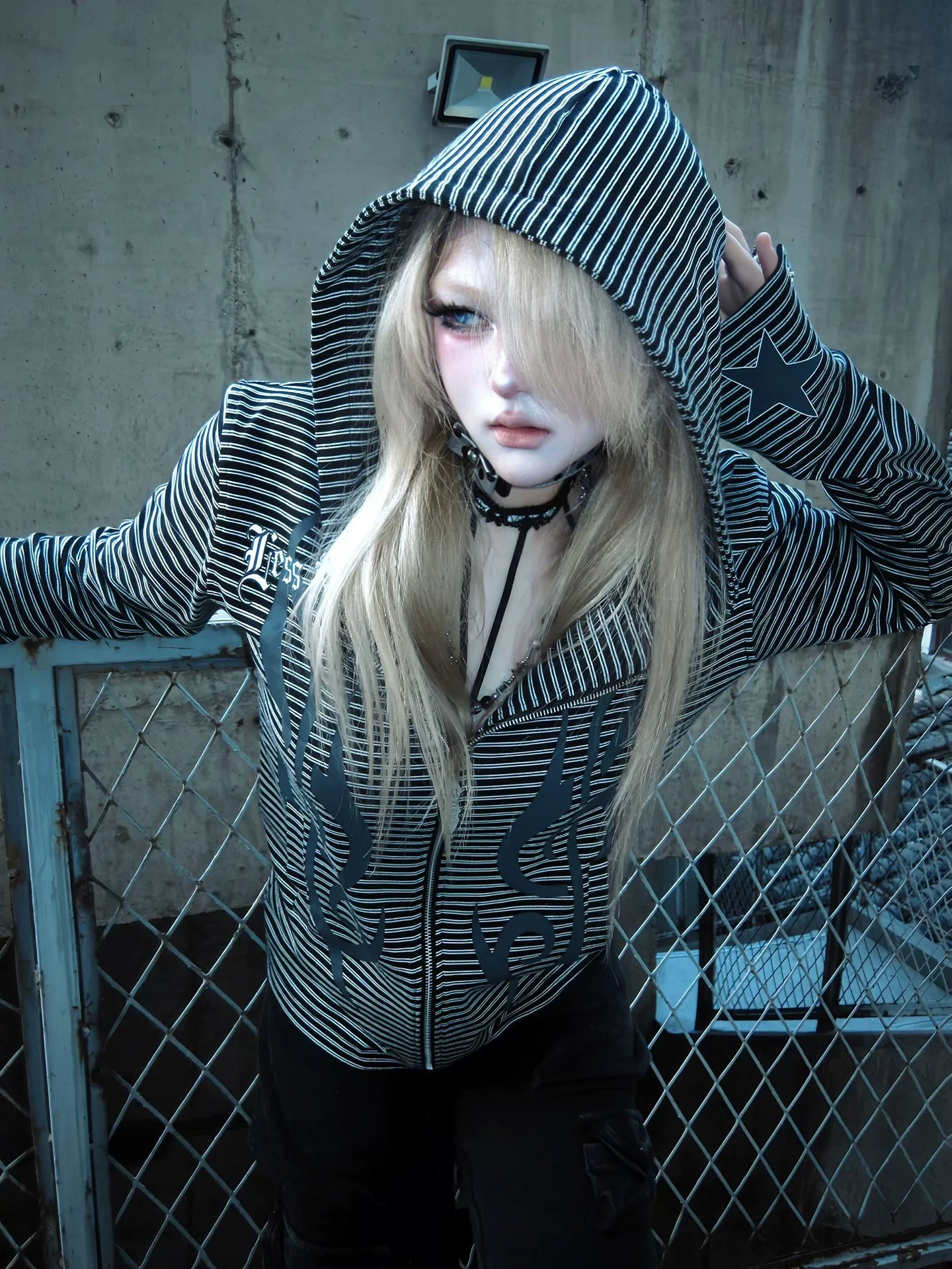 Y2K Striped Zip Up Hoodie Cardigan