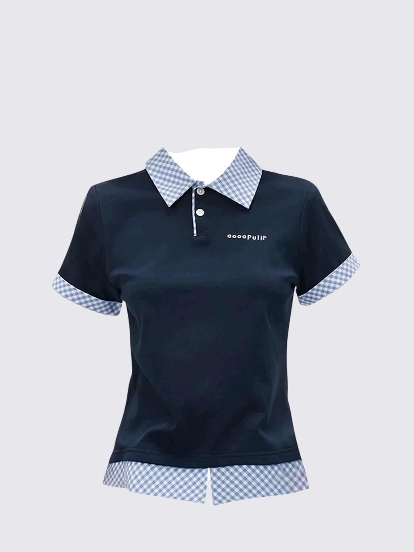 American Preppy Fake Two-Piece Checked Polo Tee