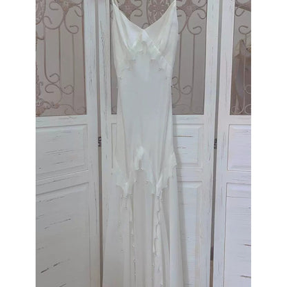 Mermaid White French Luxury Spaghetti Strap Gown Dress