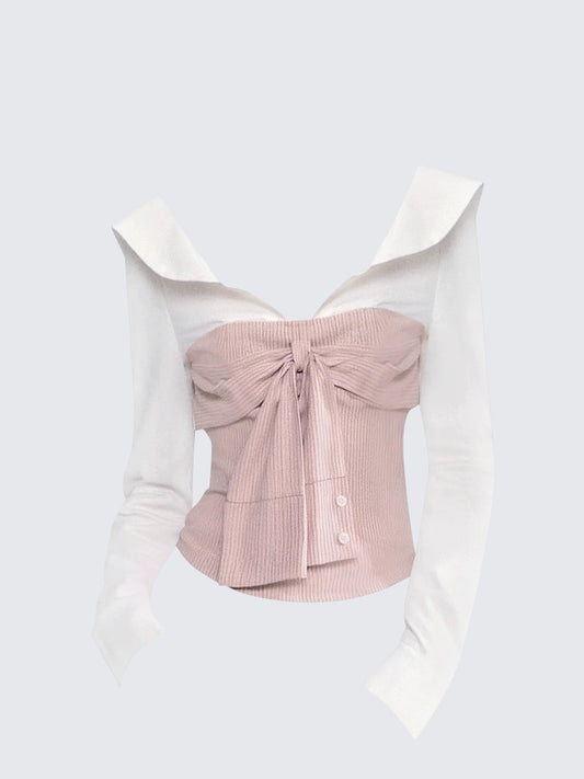 Korean Faux Two-Piece Stripe Tee