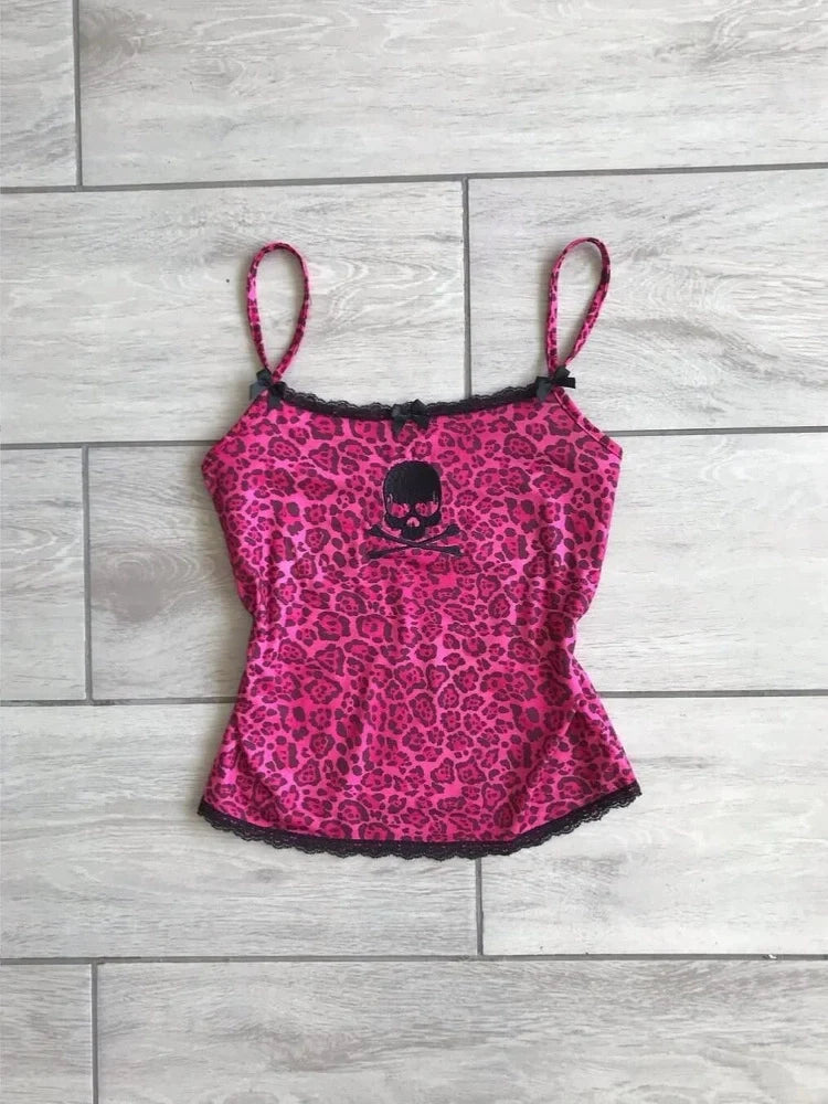 Magenta Leopard Tank Top Subculture Y2K E-girl Abi American Vintage Leopard Skull Tank Top
