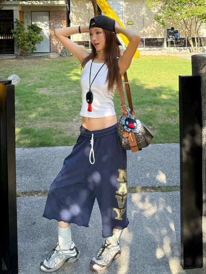 Retro Blue Cropped Baggy Pants