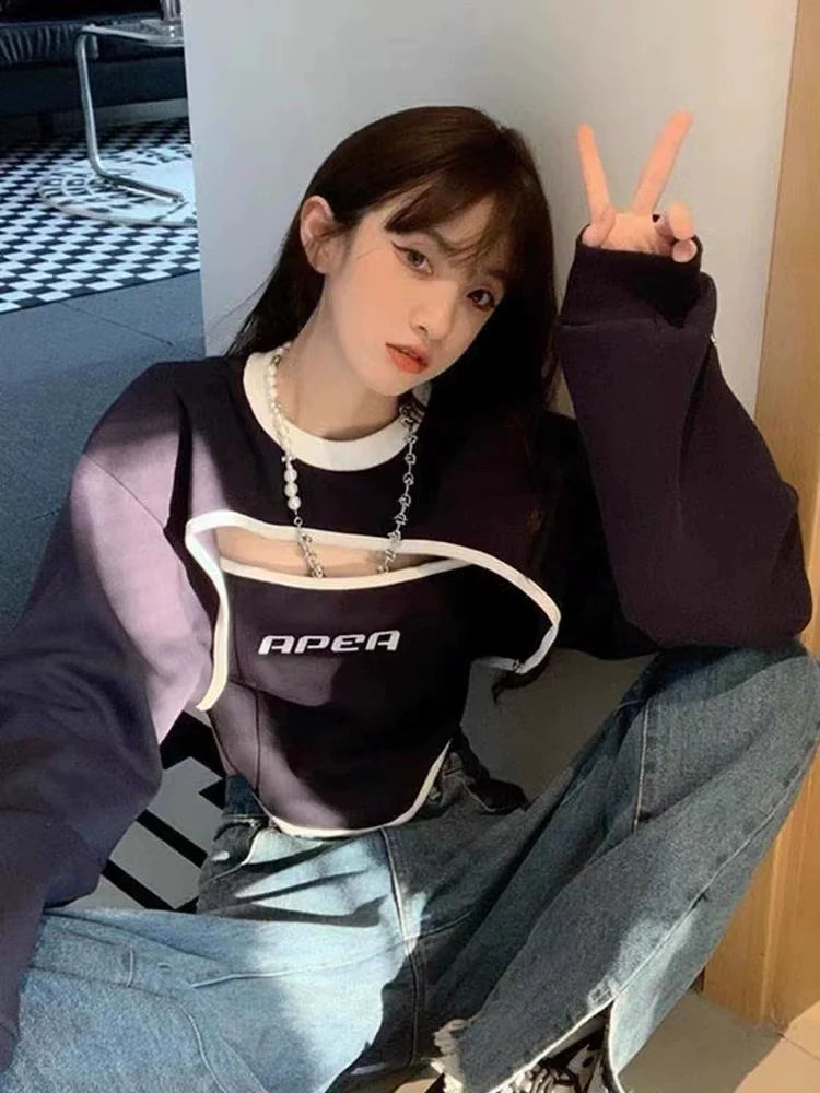 Navy Y2K Punk Camisole Two-Piece Hoodie