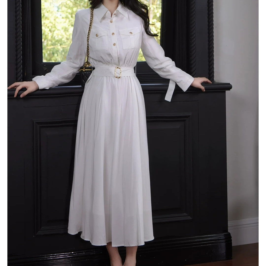 Classic Long Sleeve Shirt Dress Autumn Gown