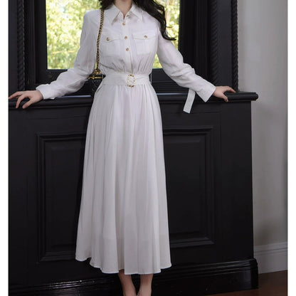 Classic Long Sleeve Shirt Dress Autumn Gown