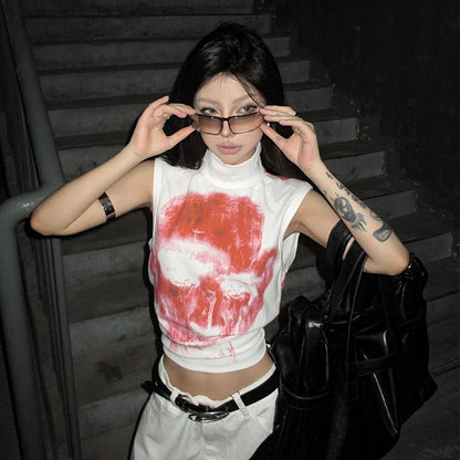 Punk Y2K White Skull Tank Top Sleeveless Cropped Subculture Tee