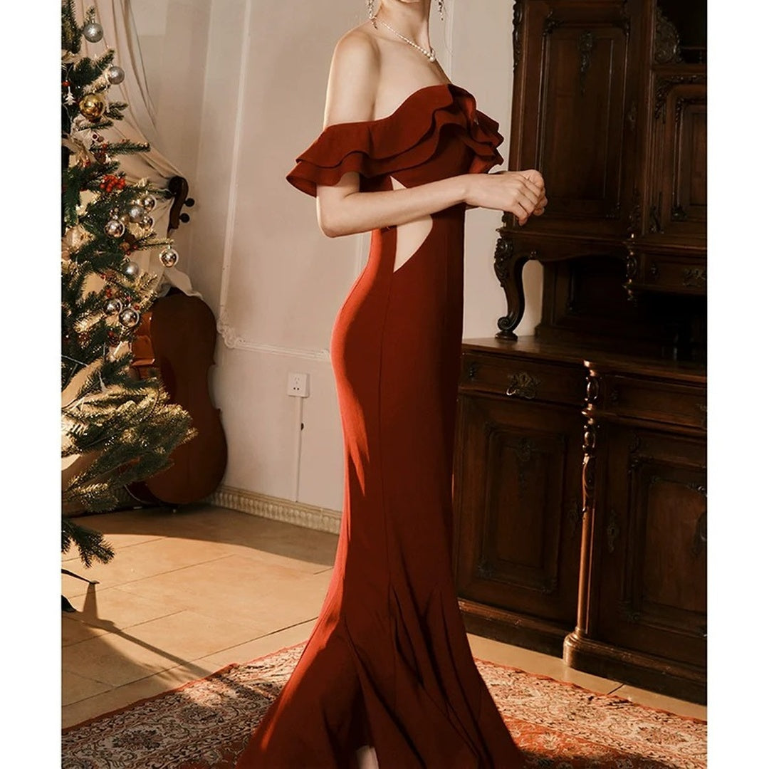 French One Shoulder Mermaid Cutout Waist Gown Dress