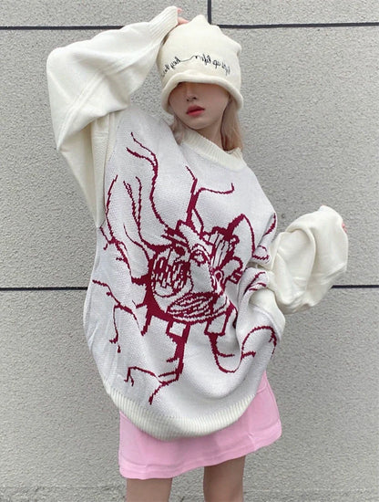 Apricot-White Y2K Punk Retro Jacquard Sweater