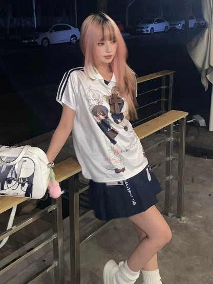 Y2K Comic Girl Polo Top for Summer