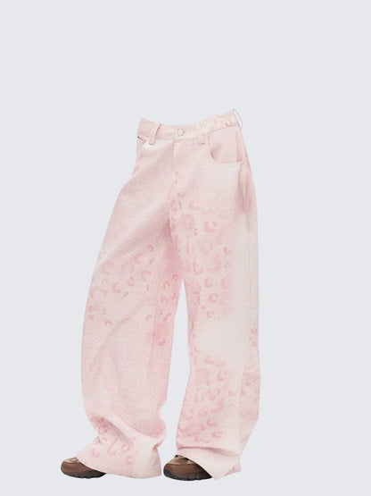 Pink Leopard Print Wide Leg Pants