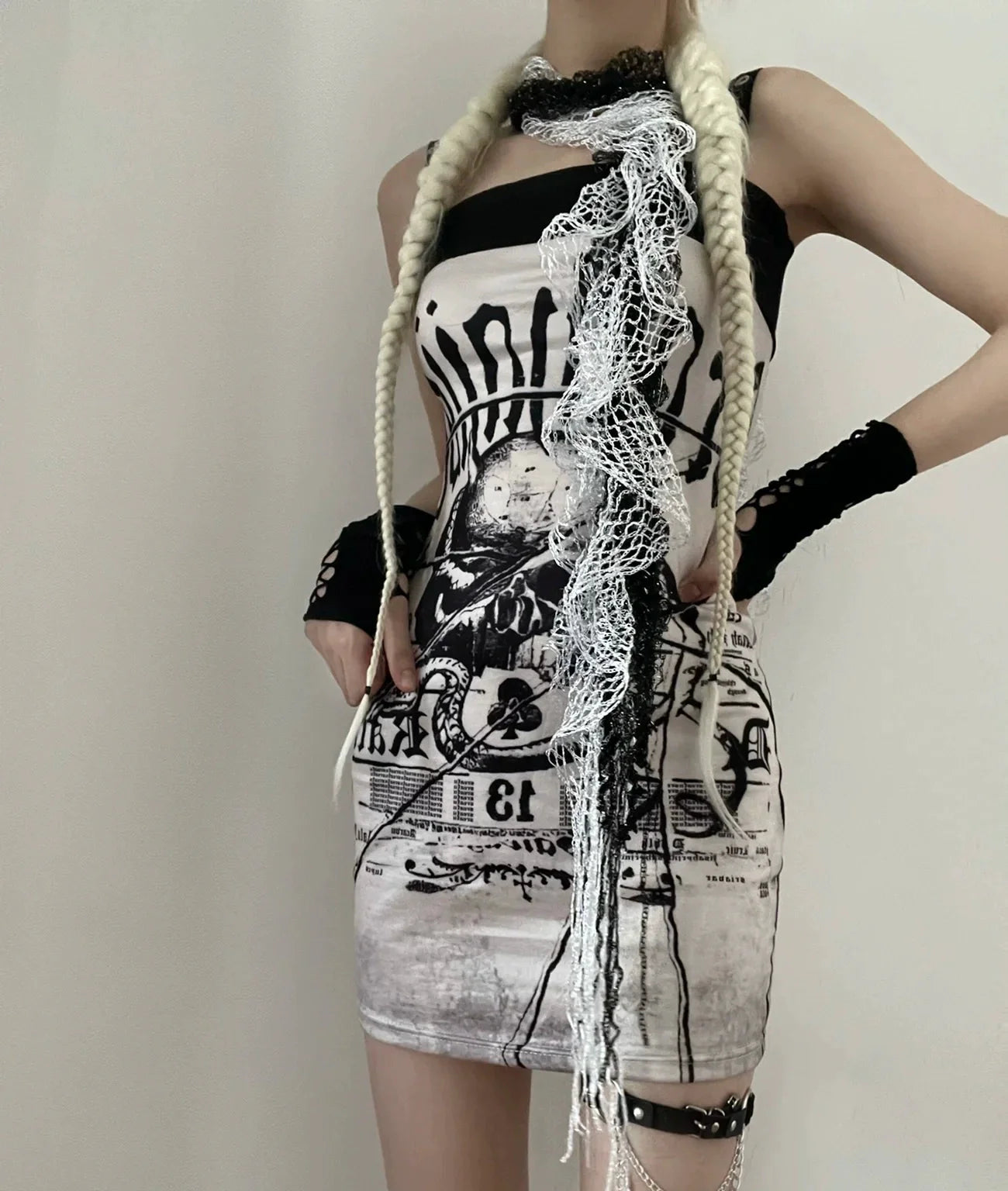 Skull Camisole Dress Subculture Punk Y2K E-girl Shibuya Gothic Slim Bodycon Dress