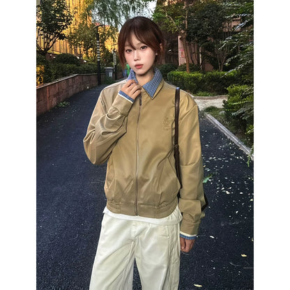 Faux Two-Piece Plaid Jacket for Autumn Winter