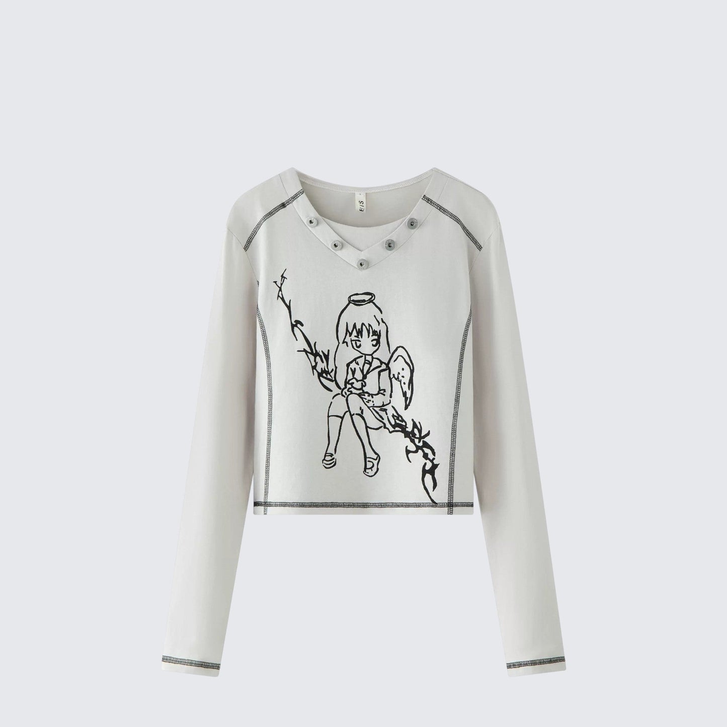 American Punk Angel Print Layered Long Sleeve Tee