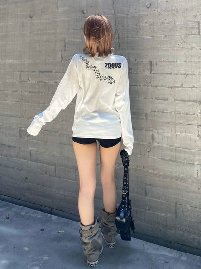 Y2K Distressed White Long Sleeve Top for Autumn