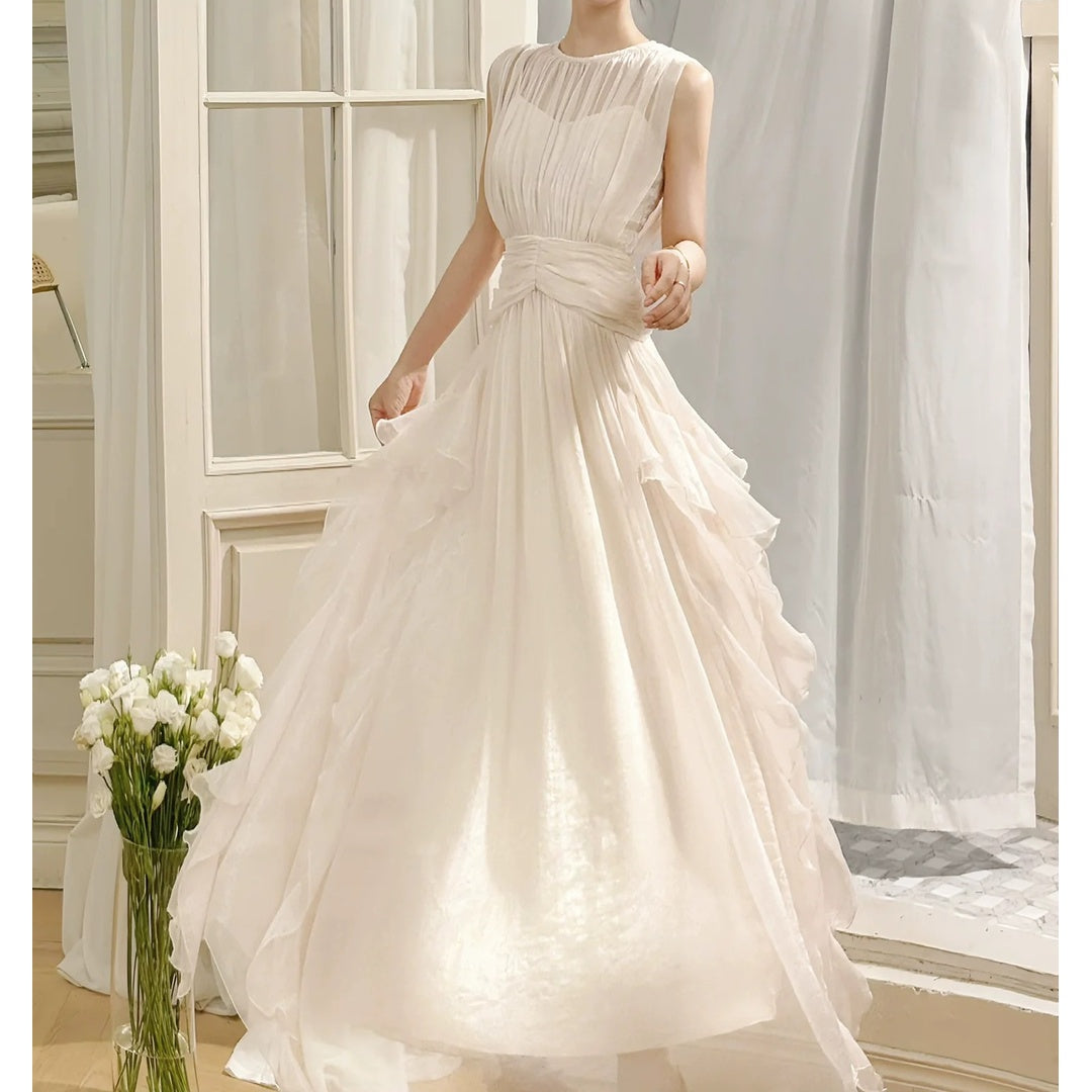 French Pink Sleeveless Faux Two-Piece Gown Dress – Luxury Party Dress