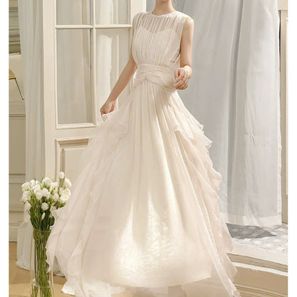 French Pink Sleeveless Faux Two-Piece Gown Dress – Luxury Party Dress