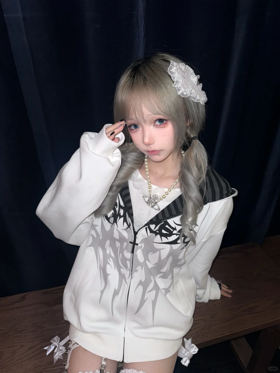 Fierce Tattoo Hoodie Coat [Fleece-Lined] Subculture Gothic Rock Punk Dark Y2K E-girl Hooded Sweatshirt Jacket