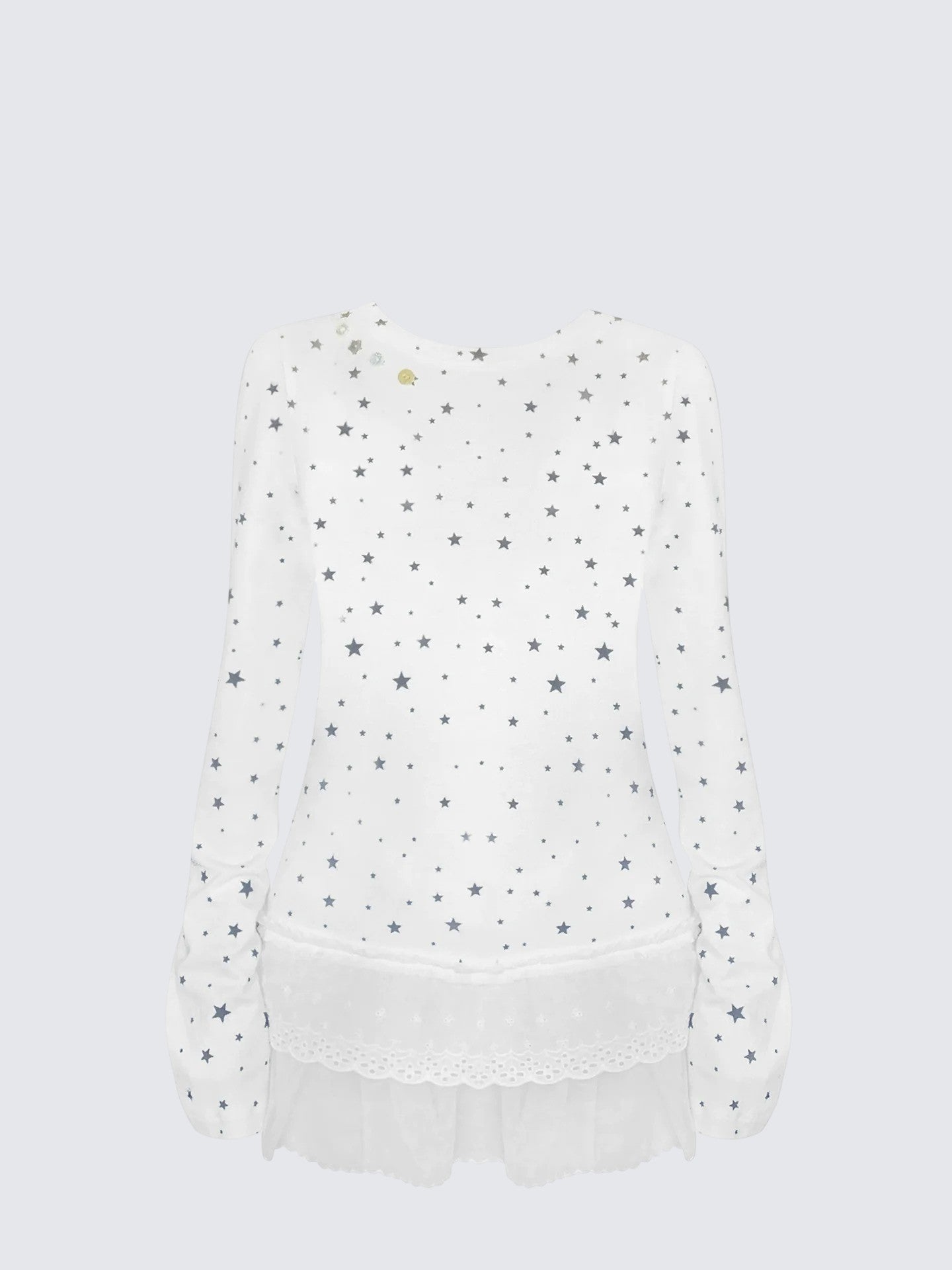 Star Print Lace Hem Long Sleeve Tee Women