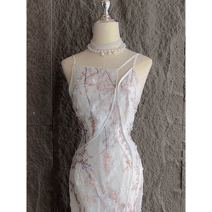 Snow Seeking Plum Chinese Cheongsam Embroidered Gown Dress