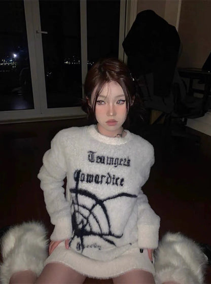 Y2K Punk Spider Soft Faux Mink Sweater