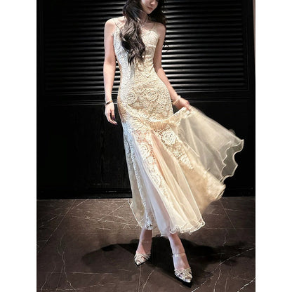 Elegant Rose Lace Mermaid Gown Dress