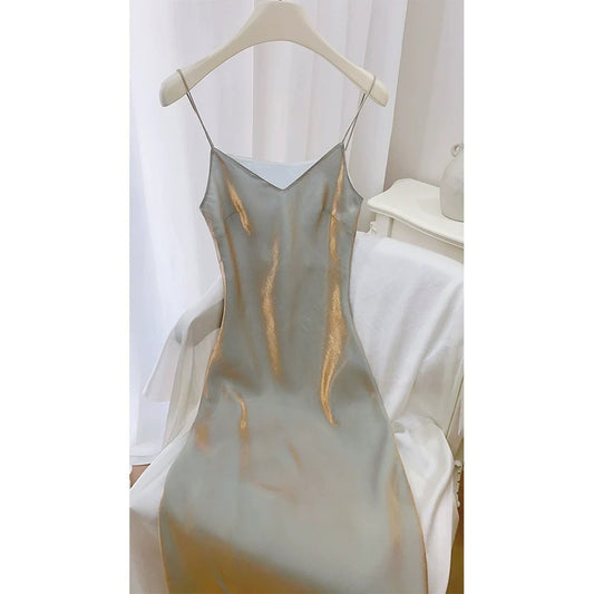 Moonlight Serenade Fitted Spaghetti Strap Gown Dress – Beach Evening Dress