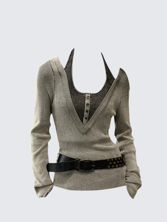 Halter V Neck Layered Knit Women