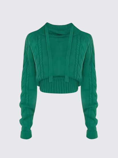 Korean Twist Knit Hoodie Women