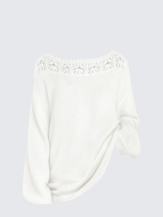 Korean Lace Cutout Off-Shoulder Knit