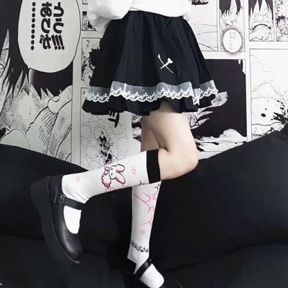 Black Y2K Embroidered Skull High-Waist Tulle Skirt